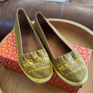 Tory Burch Olive and Yellow Flats